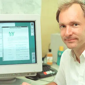 Tim Berners-Lee at his desk in CERN, Switzerland, 1994.