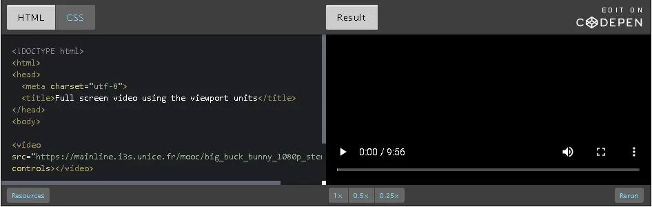 Full screen video that resized and keeps its ratio using viewport units.