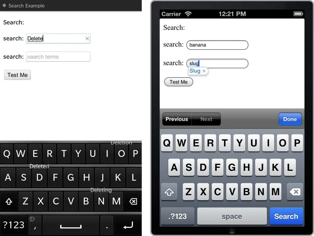 Input type=search rendered on a smartphone.
