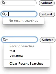 Example 2 of input type=search on safari, shows recent results.