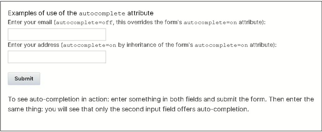 Example of use of autocomplete attribute, #2 of 2.
