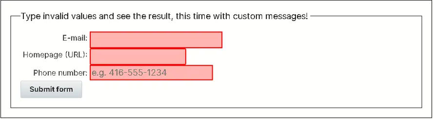 Custom error messages on form + css.