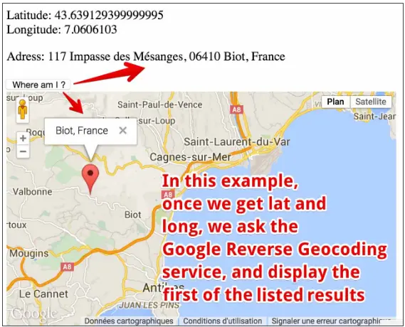 Example #1 How to get a physical address from the longitude and latitude.