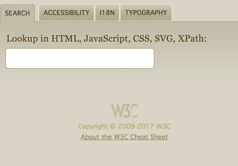 W3C Cheat Sheet snapshot image.