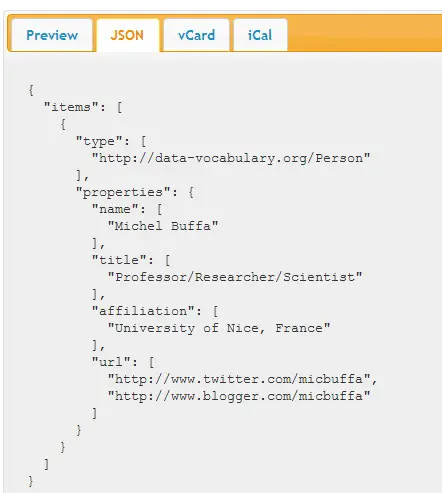 JSON view of the microdata.