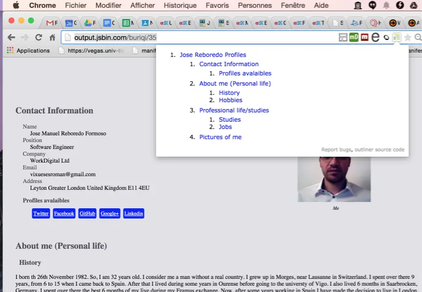 Example page, shows table of contents.