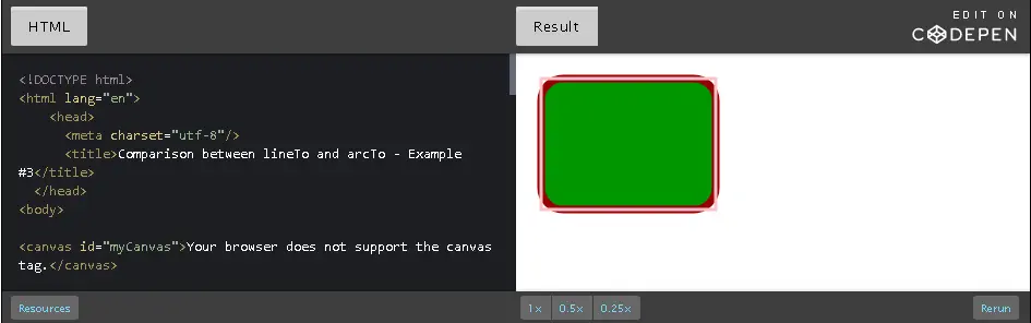 Comparison between lineTo and arcTo.