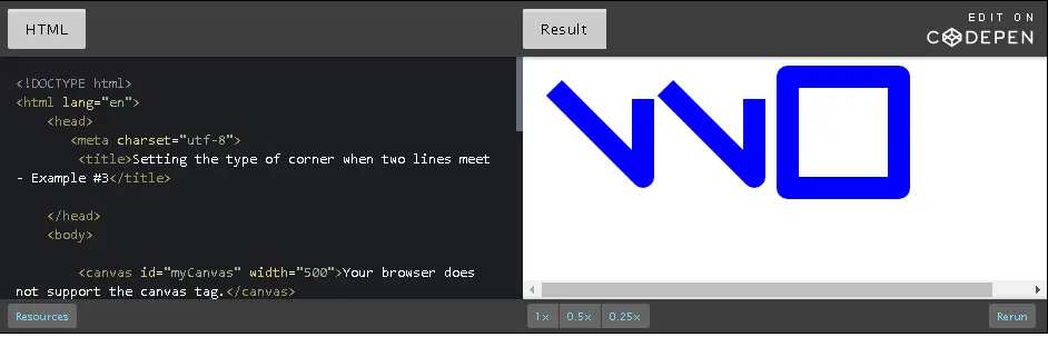 Setting type of corner when two lines meet.