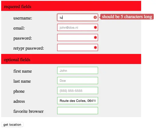 Geo-location API is used to auto-fill address input.