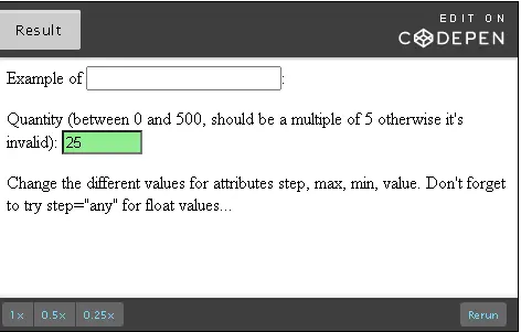 Change attribute values.  Use step=any and try float values.