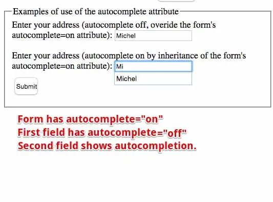 Example of use of autocomplete attribute, #1 of 2.