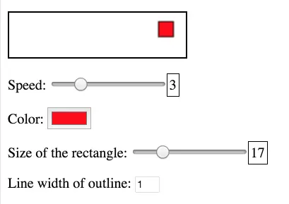 Change color, size and speed of animated rectangle with GUI.