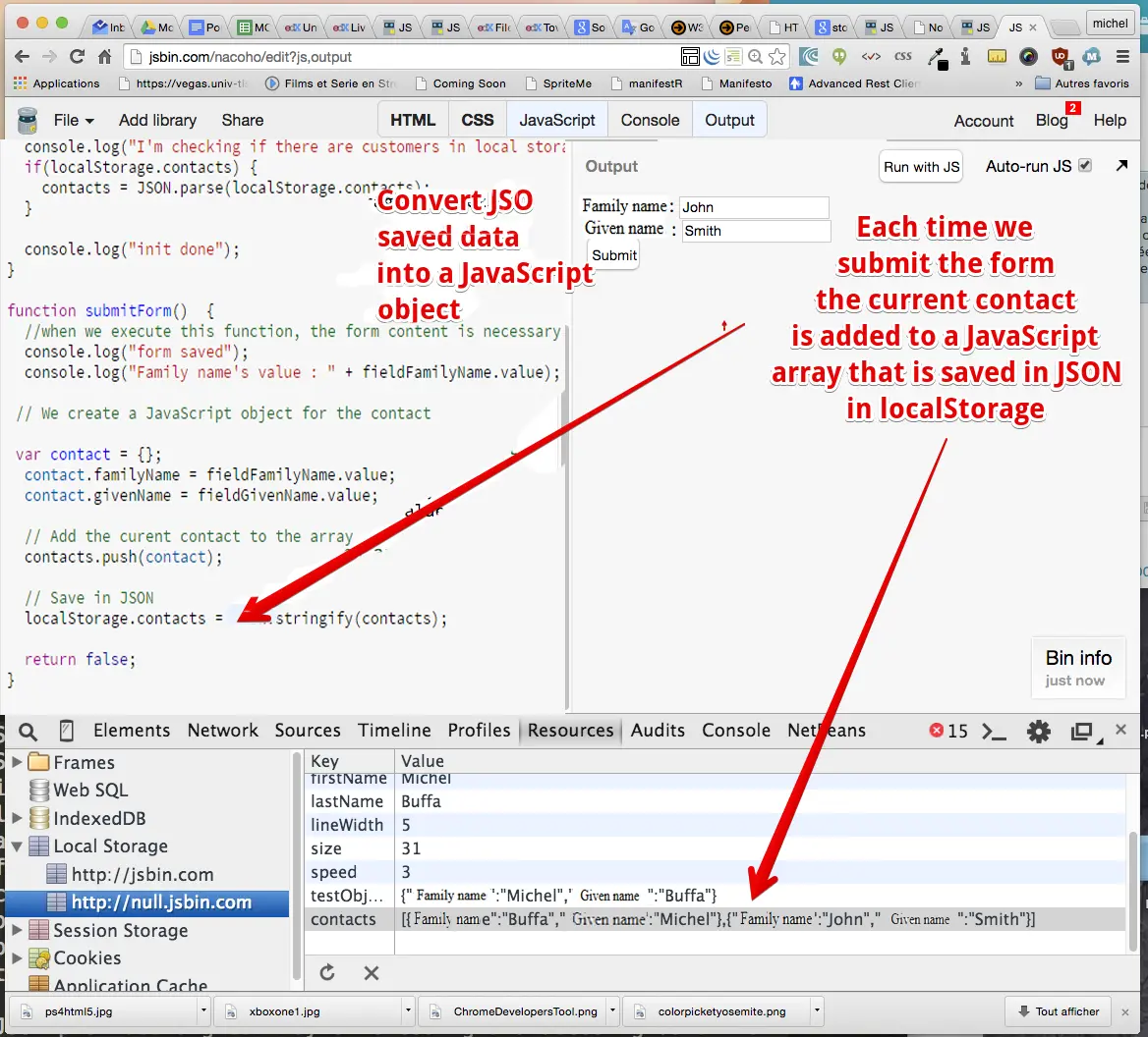 How to save a form's content in localStorage using JSON.