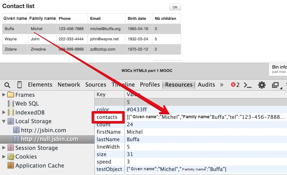 localStorage view in devtools shows the data.